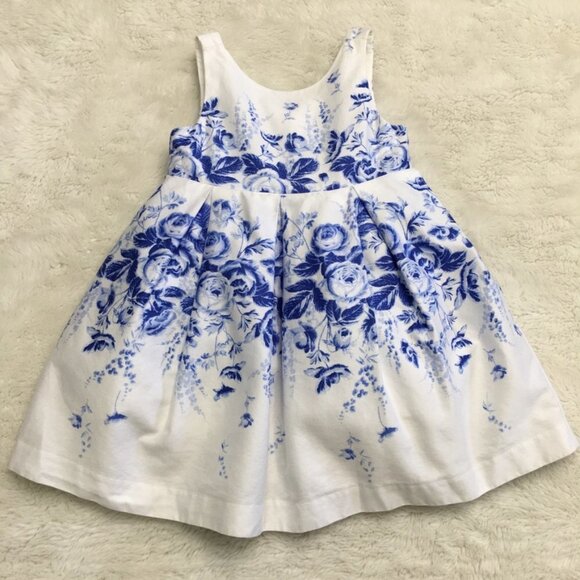 Janie and Jack Girls Blue Floral Open Flare Sleeveless Party Dress Size 6-12 M